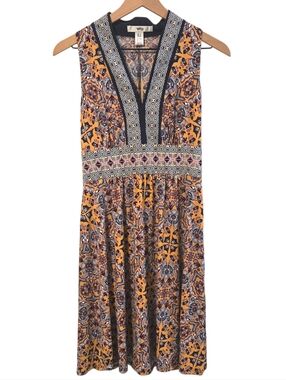 Wisp Stitch Fix Ryenne Navy Gold Boho V-neck Jersey Midi Dress Size 6